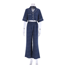 Load image into Gallery viewer, Short Sleeved Polka Dot Wide Leg Pajamas Set