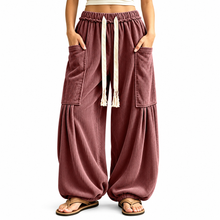Load image into Gallery viewer, Women’s Ribbed Wide-Leg Cargo Pants with Drawstring Waist & Pockets