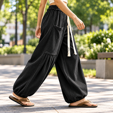 Load image into Gallery viewer, Women’s Ribbed Wide-Leg Cargo Pants with Drawstring Waist & Pockets