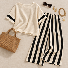 Load image into Gallery viewer, Women’s Relaxed Stripe Wide-Leg Pants & Oversized Top Set
