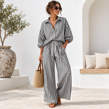 Load image into Gallery viewer, Coastal Stripe Relaxed Shirt & Wide-Leg Pants Set