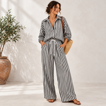 Load image into Gallery viewer, Coastal Stripe Relaxed Shirt & Wide-Leg Pants Set