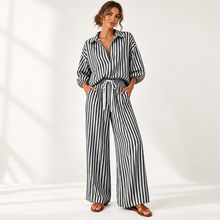 Load image into Gallery viewer, Coastal Stripe Relaxed Shirt & Wide-Leg Pants Set