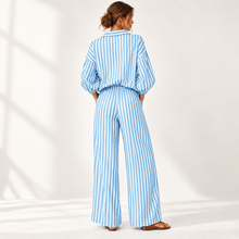 Load image into Gallery viewer, Coastal Stripe Relaxed Shirt & Wide-Leg Pants Set