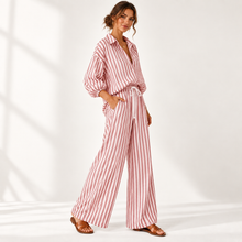 Load image into Gallery viewer, Coastal Stripe Relaxed Shirt & Wide-Leg Pants Set