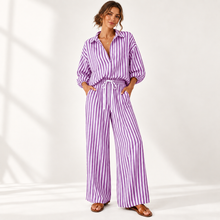 Load image into Gallery viewer, Coastal Stripe Relaxed Shirt & Wide-Leg Pants Set