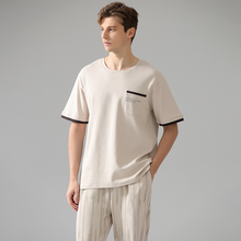 Load image into Gallery viewer, Pure Cotton Apricot Short Sleeved Men's Pajamas Set
