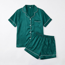 Load image into Gallery viewer, Emerald Luxe Plus Size Satin Pajama Shorts Set
