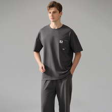 Load image into Gallery viewer, Short Sleeved Black Men's Cotton Pajamas Set
