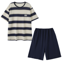 Load image into Gallery viewer, Men's Blue Stripe Shots Cotton Pajamas Set
