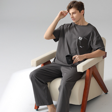 Load image into Gallery viewer, Short Sleeved Black Men's Cotton Pajamas Set
