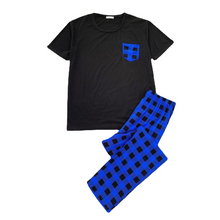 Load image into Gallery viewer, Blue Check Men's Pajamas Short Sleeve Loungewear Set
