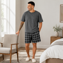Load image into Gallery viewer, Easy Comfort Oversized Men’s Plaid Shorts Pajama Set
