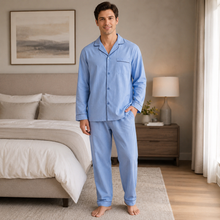 Load image into Gallery viewer, Men’s Blue Green Plaid Broadcloth Pajama Set
