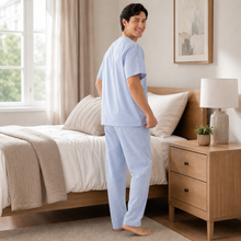 Load image into Gallery viewer, Men’s Navy White Check Broadcloth Pajama Set
