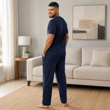 Load image into Gallery viewer, Men’s Navy White Check Broadcloth Pajama Set
