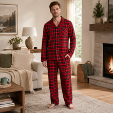 Load image into Gallery viewer, Men’s Plaid Cotton Flannel Button-Down Pajama Set
