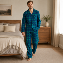 Load image into Gallery viewer, Men’s Plaid Cotton Flannel Button-Down Pajama Set
