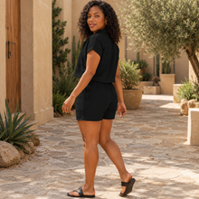 Load image into Gallery viewer, Women’s Textured Button-Front Blouse &amp; Knotted Shorts Vacation Set
