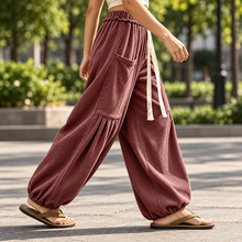 Load image into Gallery viewer, Women’s Ribbed Wide-Leg Cargo Pants with Drawstring Waist &amp; Pockets
