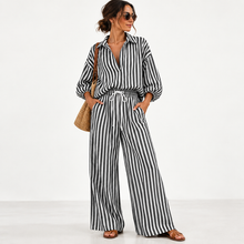Load image into Gallery viewer, Coastal Stripe Relaxed Shirt &amp; Wide-Leg Pants Set
