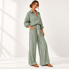 Load image into Gallery viewer, Coastal Stripe Relaxed Shirt &amp; Wide-Leg Pants Set
