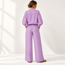 Load image into Gallery viewer, Coastal Stripe Relaxed Shirt &amp; Wide-Leg Pants Set
