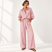 Load image into Gallery viewer, Coastal Stripe Relaxed Shirt &amp; Wide-Leg Pants Set
